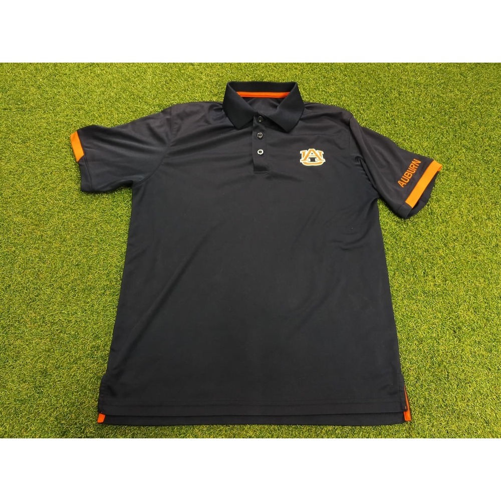 Auburn Tigers Polo Shirt Mens L Navy Blue NCAA Football Team Logo High Low Hem